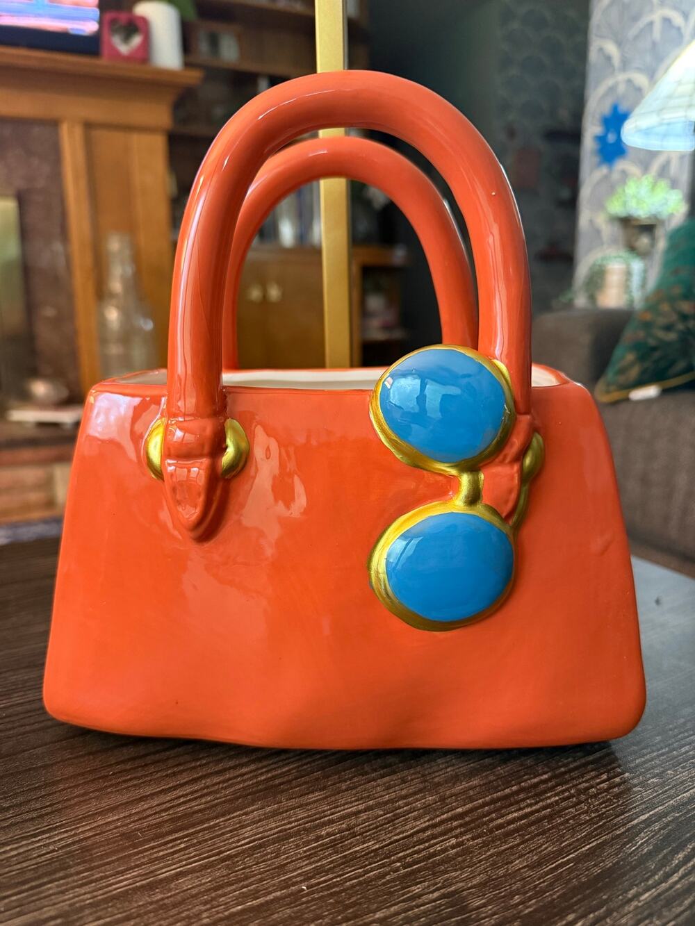 Fashionista Orange Ceramic Handbag Purse Vase Decor